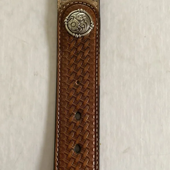 NOCONA Western Leather Belt with Silver Buckle, Rhinestones and calf hair Sz 38